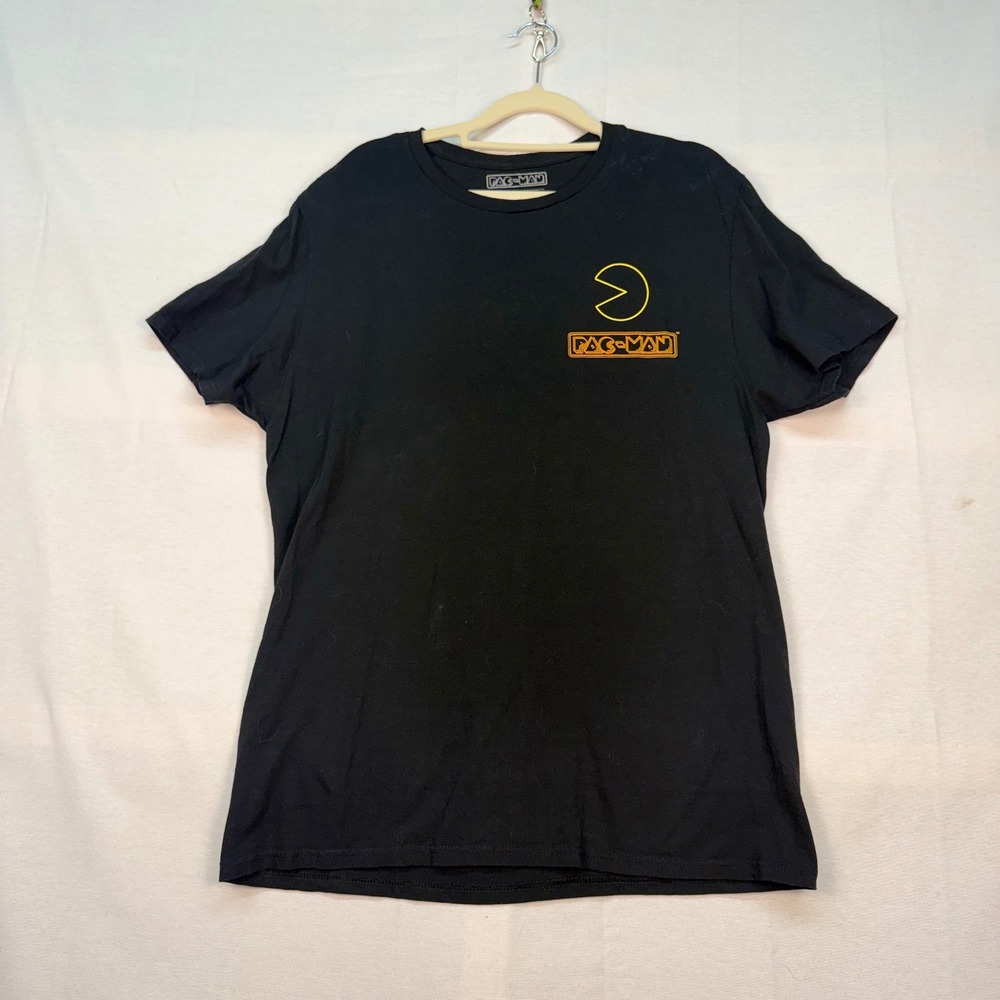 Pac-Man Mens Black Graphic T-Shirt Neon Ghost Back Print C-Life Group Large